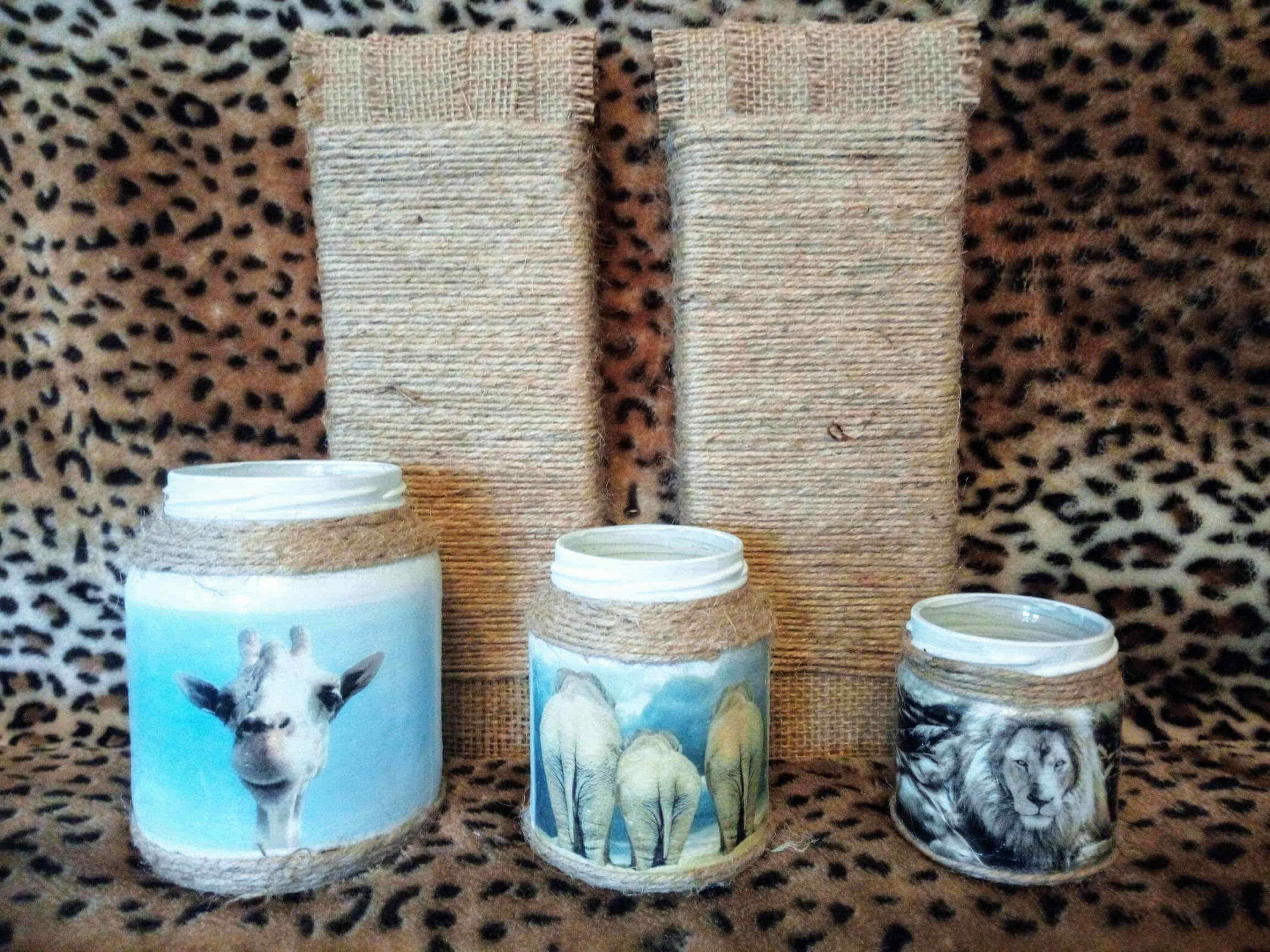 Nature - Glazen windlichtjes met afbeelding en touw