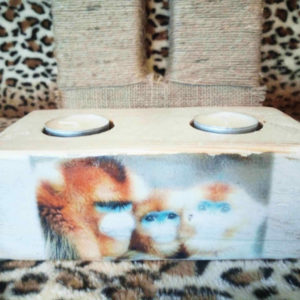 Nature - Houten dubbele waxinelichtjes houder met foto aap