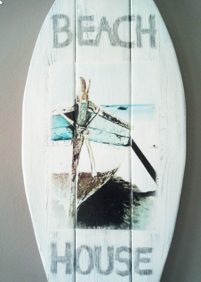Beach House - Surfboard gemaakt van pallethout met foto