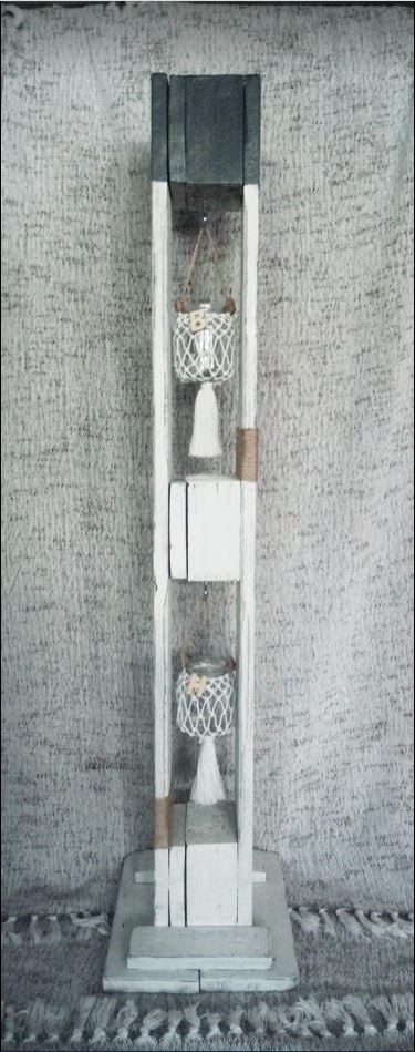 Beach House - Duo windlicht etage groot met afbeelding en macramé lichtje