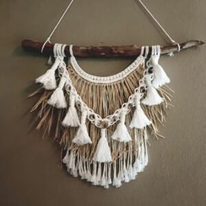 Macramé - Wandkleed "Beach" met schelpen en raffia